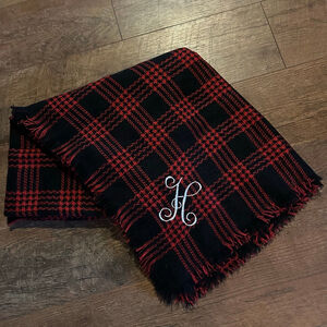 Women's Plaid Monogrammed Scarf H Black Red